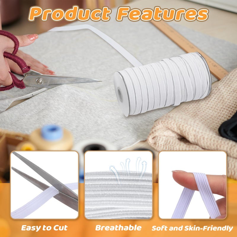 Coopay 45 Yards Length 1/2" Width Elastic Bands Flat Elastic Cord Rope Heavy Stretch Spool Knit for Sewing DIY Projects, Arts & Crafts (White, 1/2 Inch) - Image 4